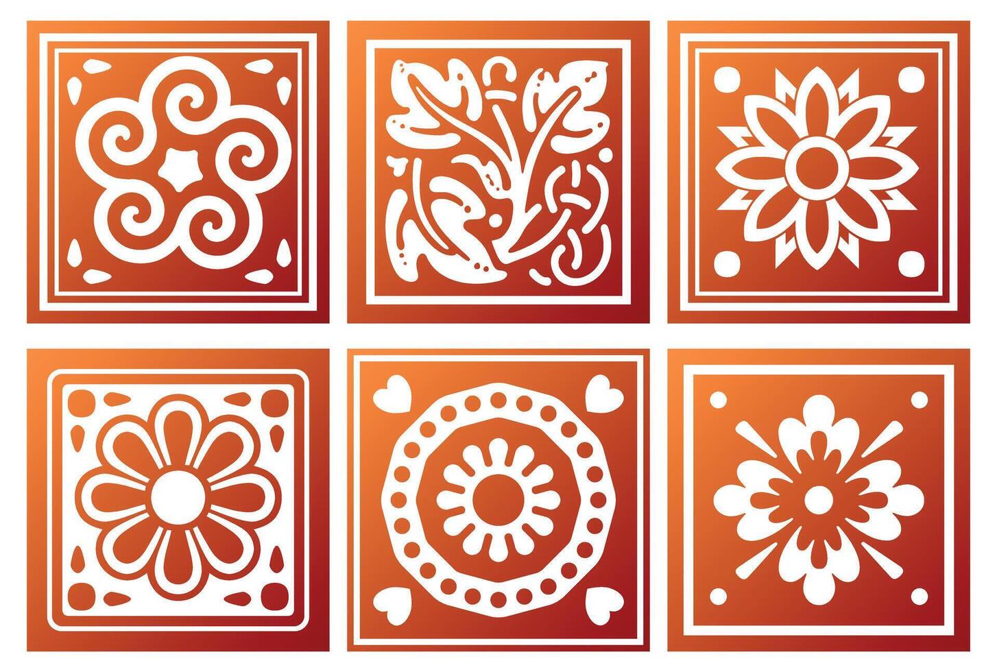 A set of square tiles with floral ornaments inside vector