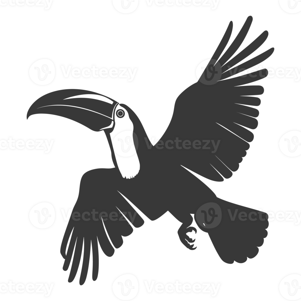 AI generated Silhouette Toucan bird animal fly black color only full body png