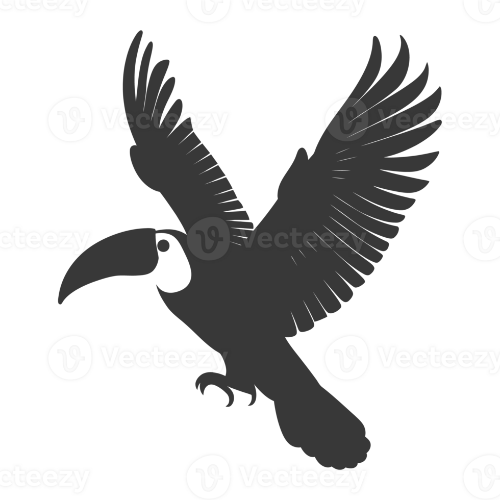 AI generated Silhouette Toucan bird animal fly black color only full body png