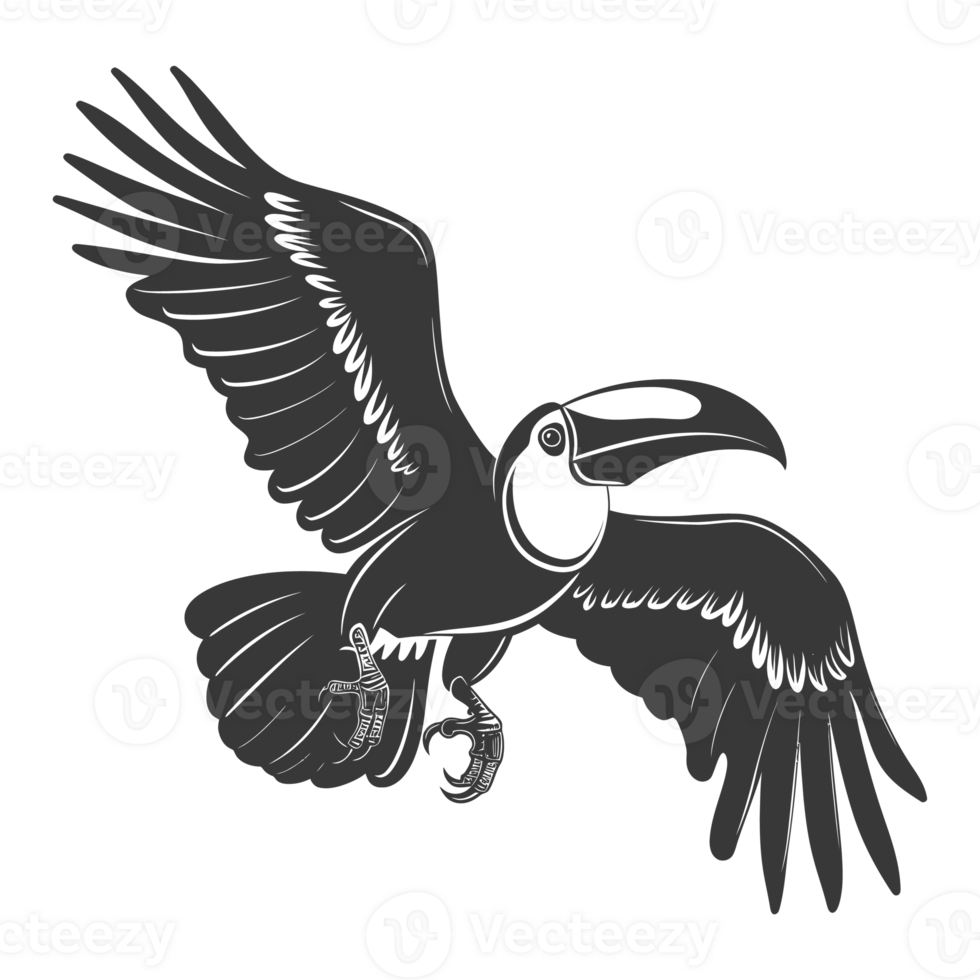 AI generated Silhouette Toucan bird animal fly black color only full body png