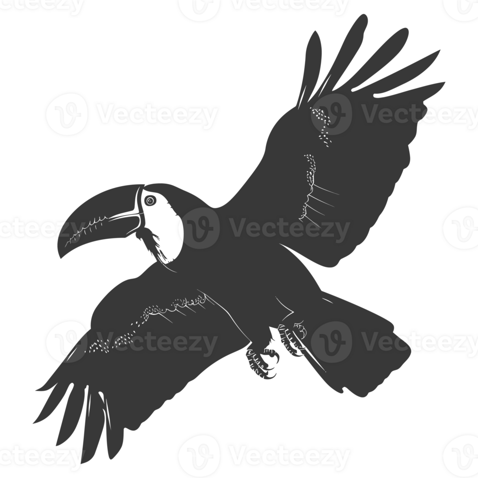 AI generated Silhouette Toucan bird animal fly black color only full body png