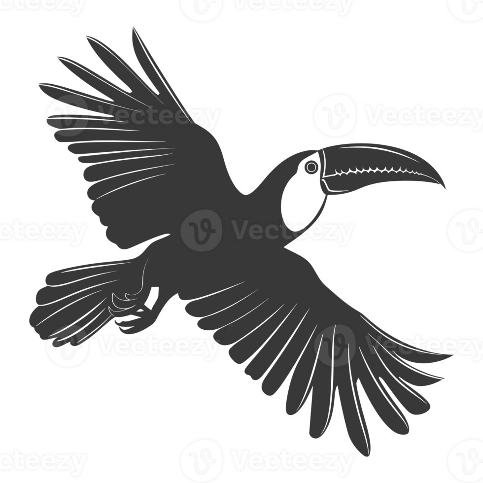 AI generated Silhouette Toucan bird animal fly black color only full body png