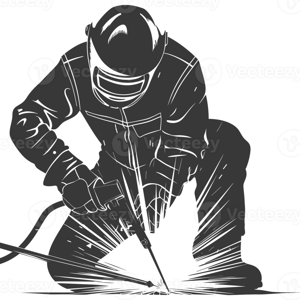 AI generated Silhouette welder in action black color only full body png