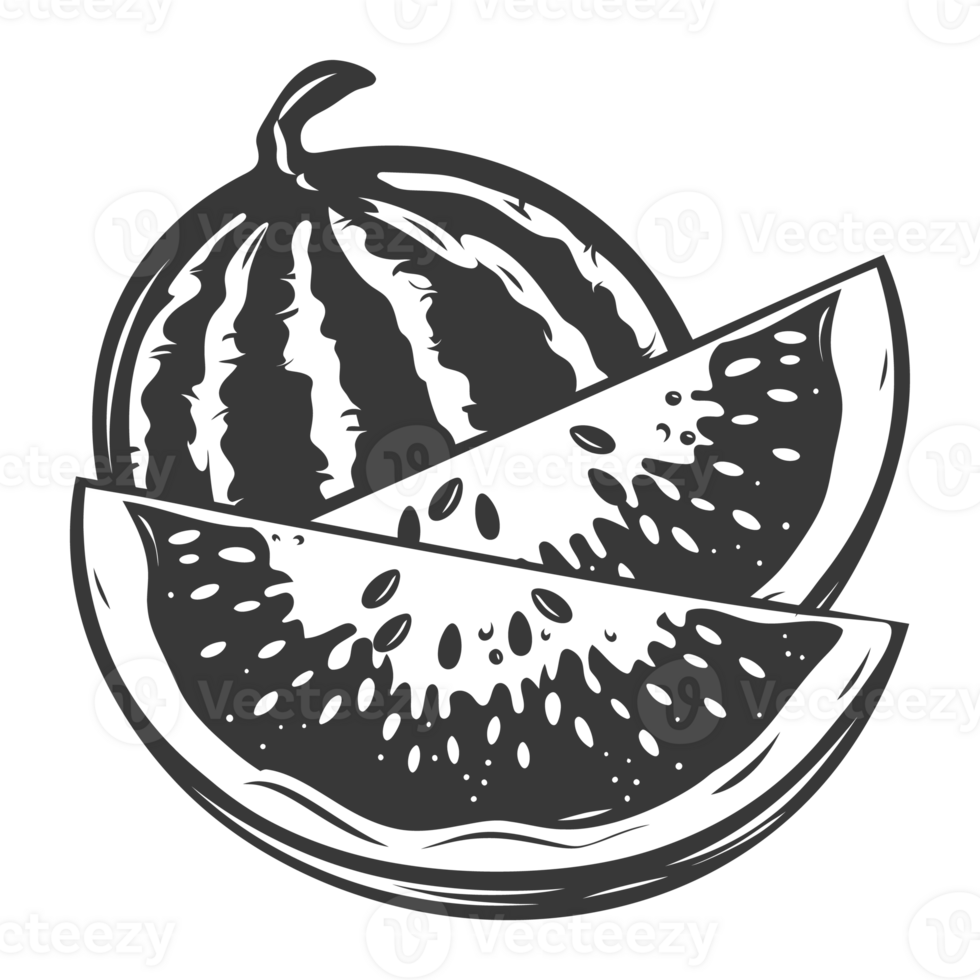 AI generated Silhouette Watermelon Fruit black color only png