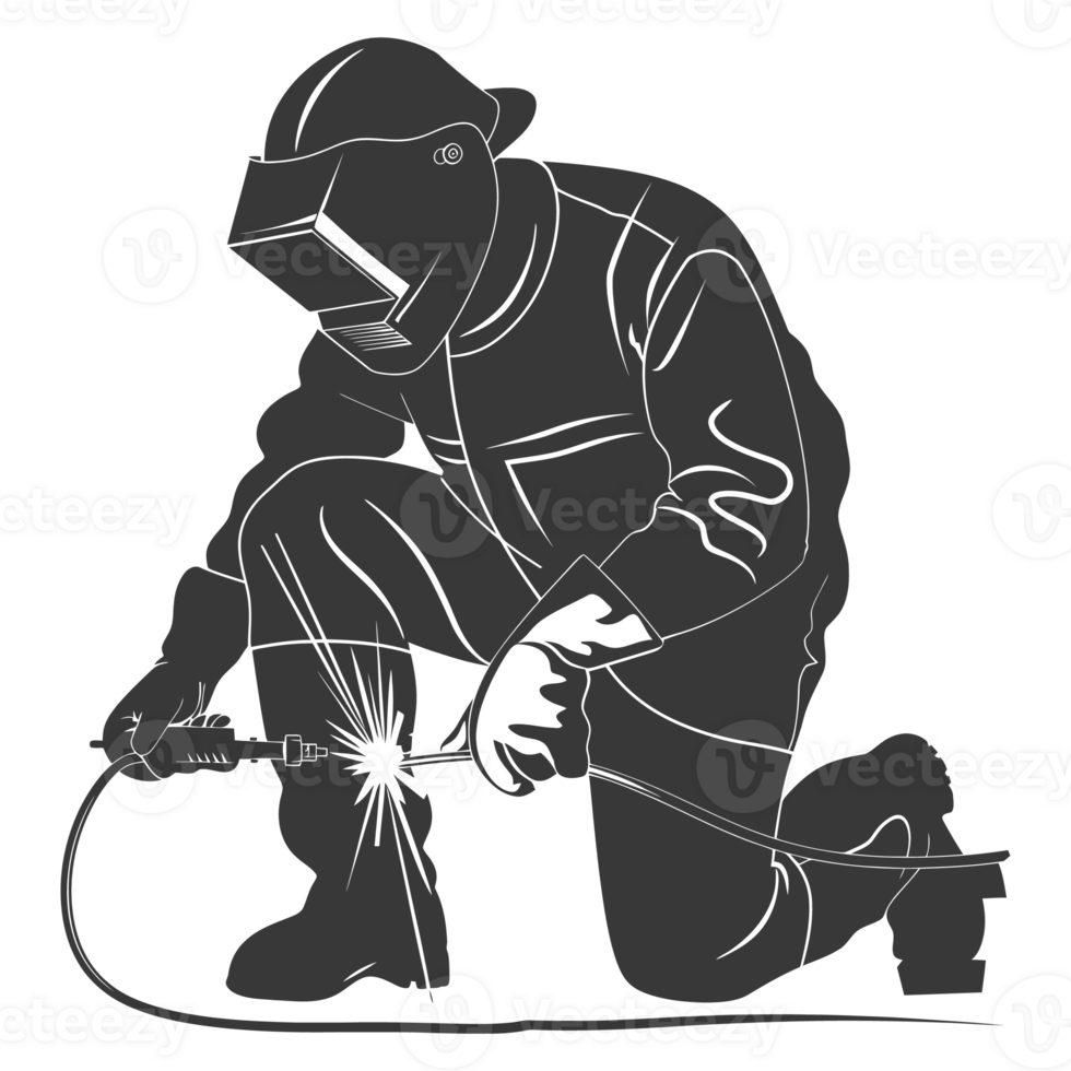 AI generated Silhouette welder in action black color only full body png