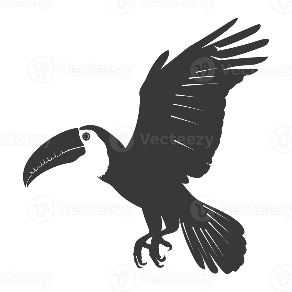 AI generated Silhouette Toucan bird animal fly black color only full body png