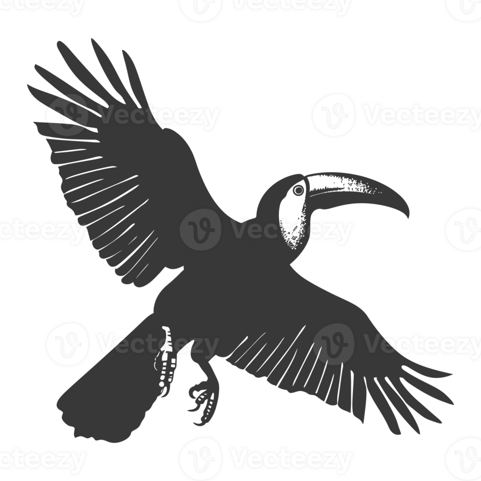 AI generated Silhouette Toucan bird animal fly black color only full body png