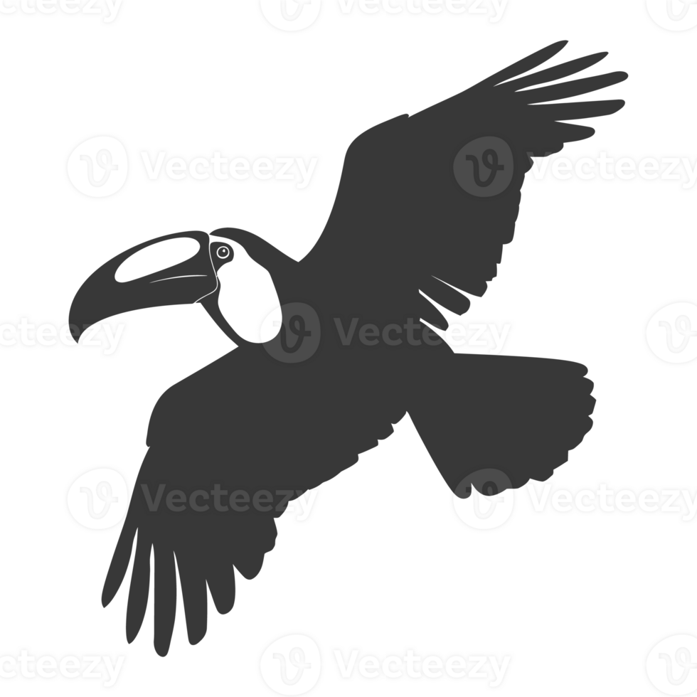AI generated Silhouette Toucan bird animal fly black color only full body png