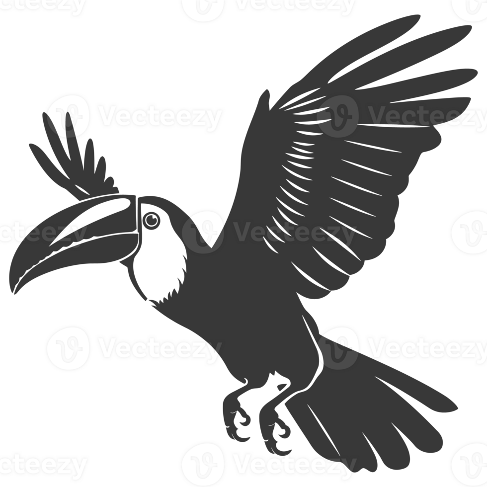 AI generated Silhouette Toucan bird animal fly black color only full body png