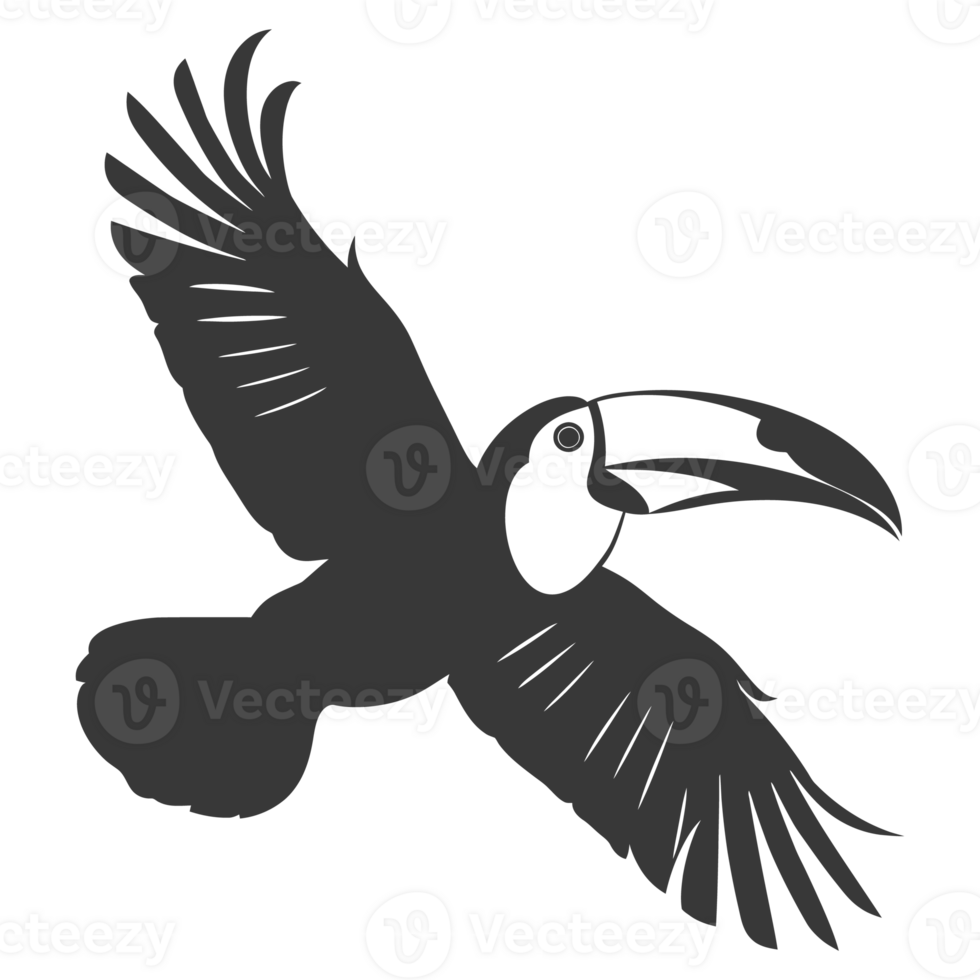 AI generated Silhouette Toucan bird animal fly black color only full body png