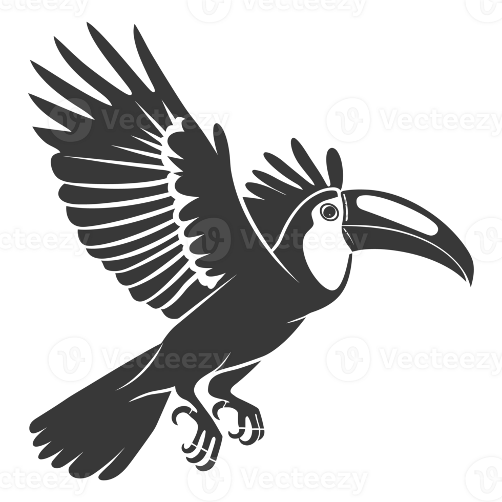 AI generated Silhouette Toucan bird animal fly black color only full body png