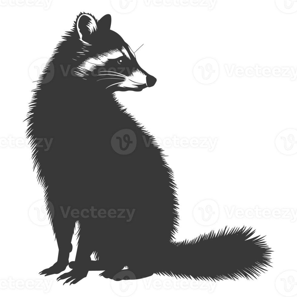 AI generated Silhouette Raccoon Animal black color only full body png
