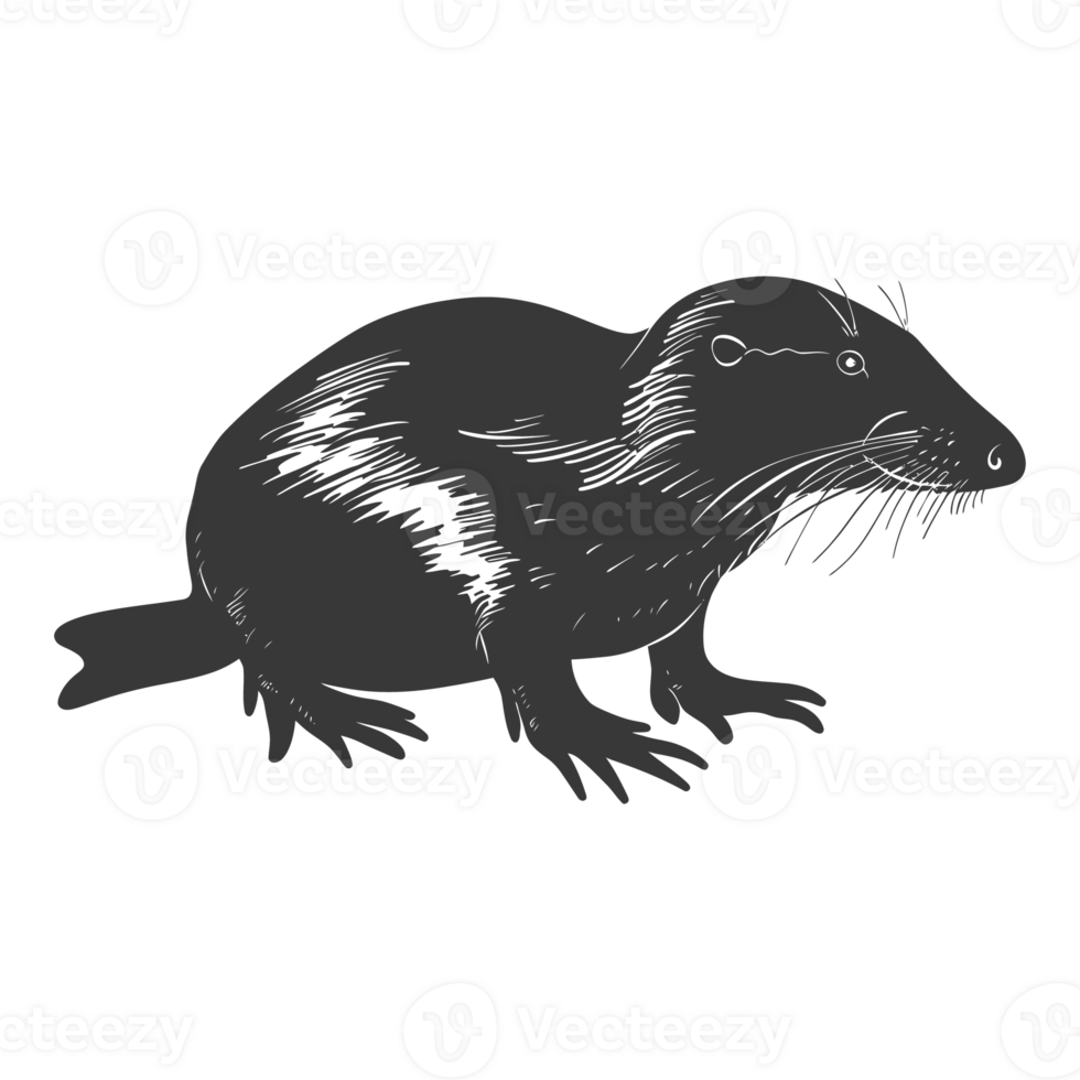 AI generated Silhouette platypus animal black color only full body png