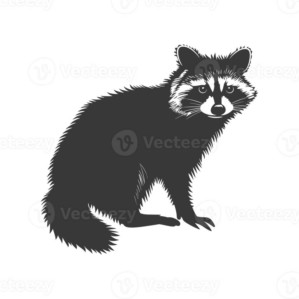 AI generated Silhouette Raccoon Animal black color only full body png