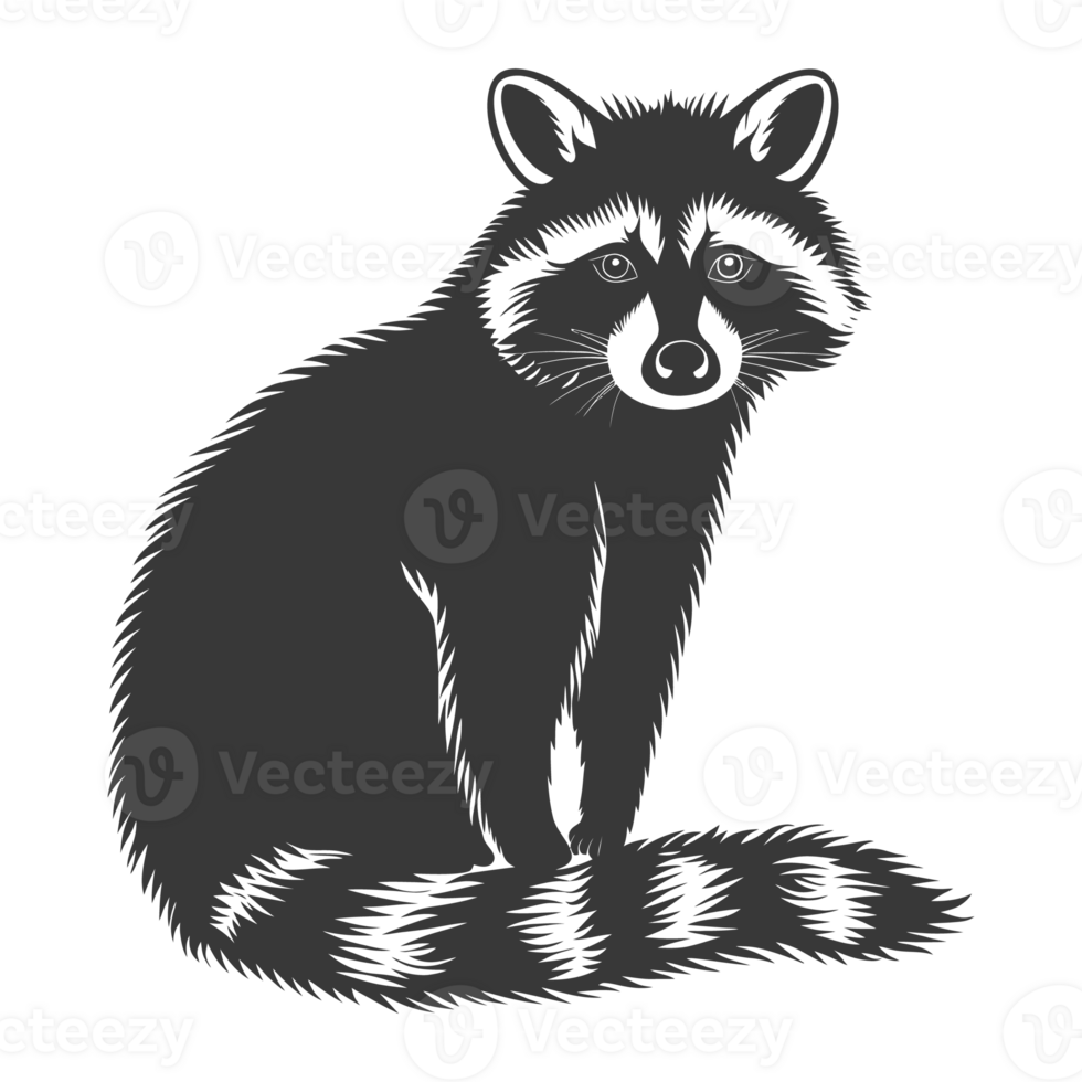 AI generated Silhouette Raccoon Animal black color only full body png