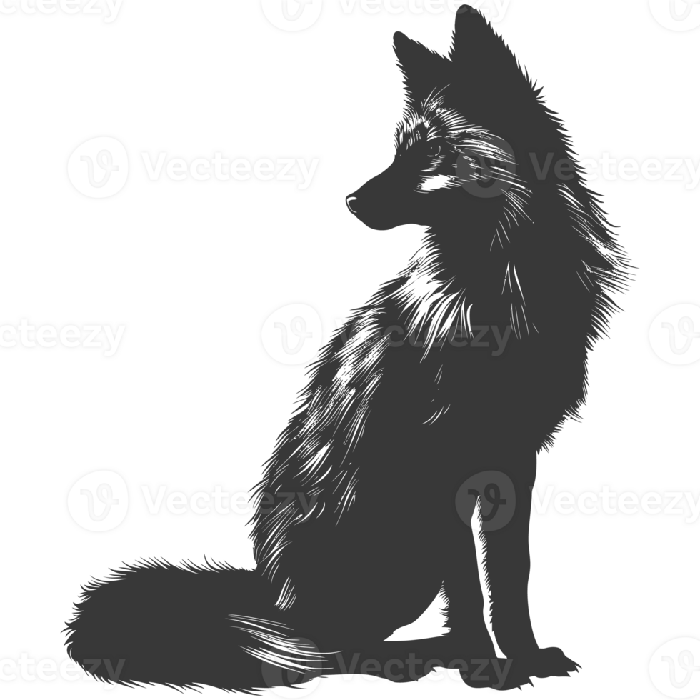 AI generated Silhouette red fox animal black color only full body png