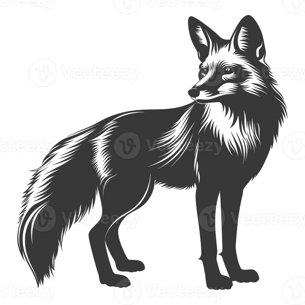 AI generated Silhouette red fox animal black color only full body png