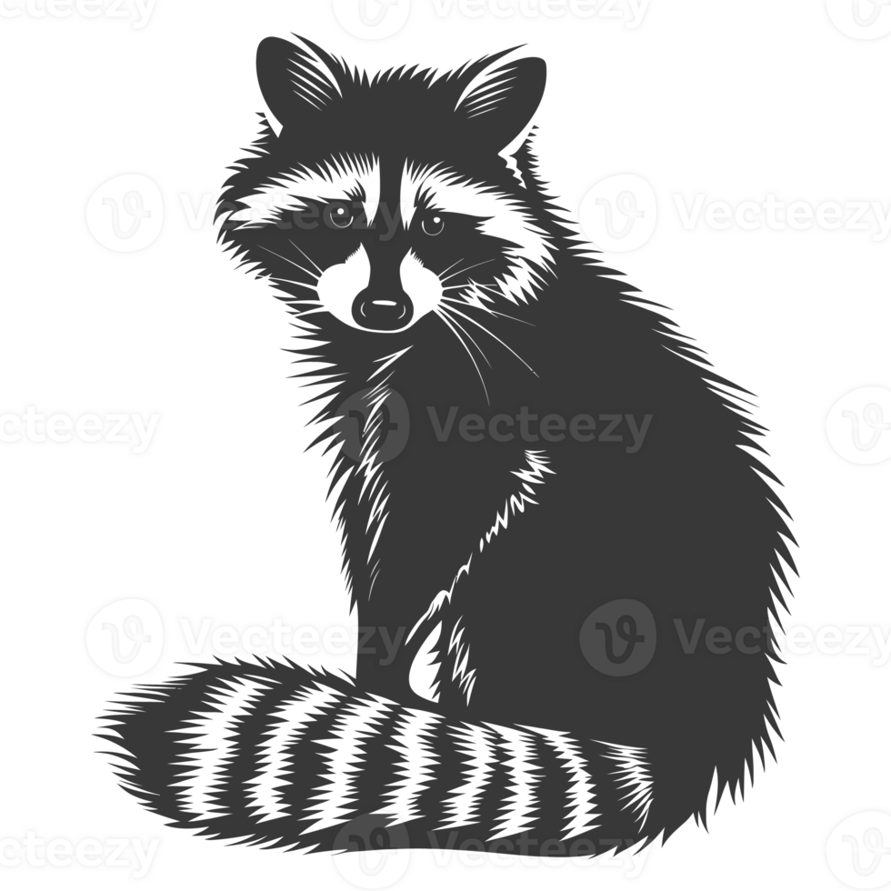 AI generated Silhouette Raccoon Animal black color only full body png