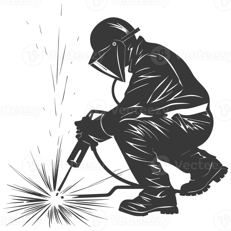 ai genererad silhuett svetsare i verkan svart Färg endast full kropp png