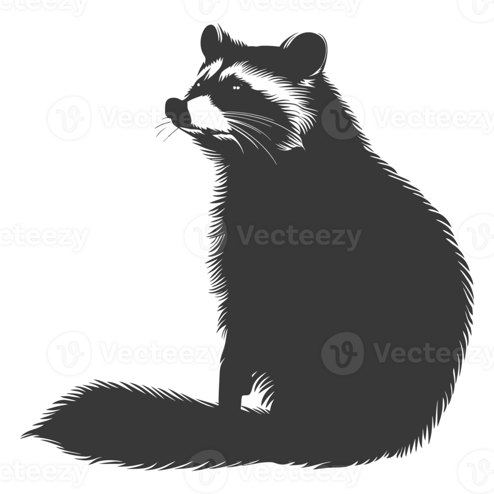 AI generated Silhouette Raccoon Animal black color only full body png