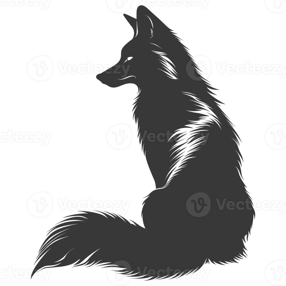 AI generated Silhouette red fox animal black color only full body png