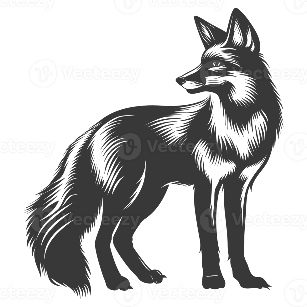 AI generated Silhouette red fox animal black color only full body png