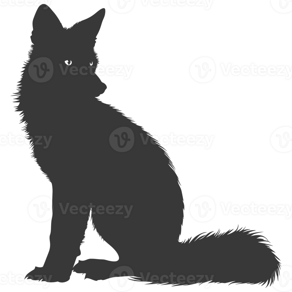 AI generated Silhouette red fox animal black color only full body png