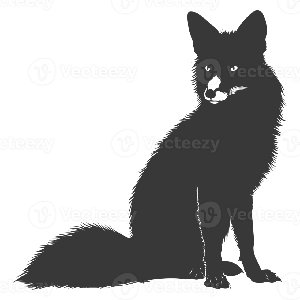 AI generated Silhouette red fox animal black color only full body png
