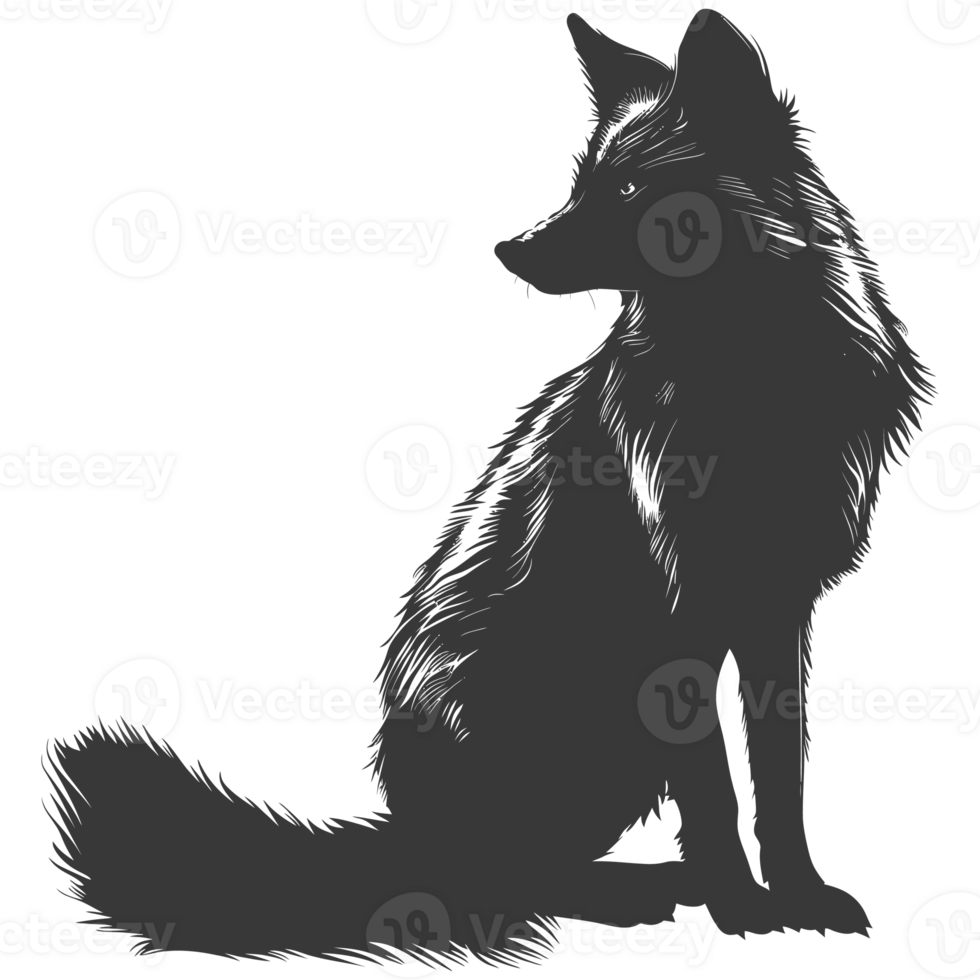 AI generated Silhouette red fox animal black color only full body png