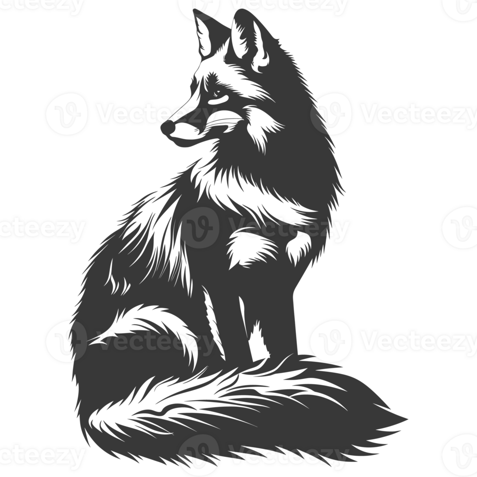 AI generated Silhouette red fox animal black color only full body png
