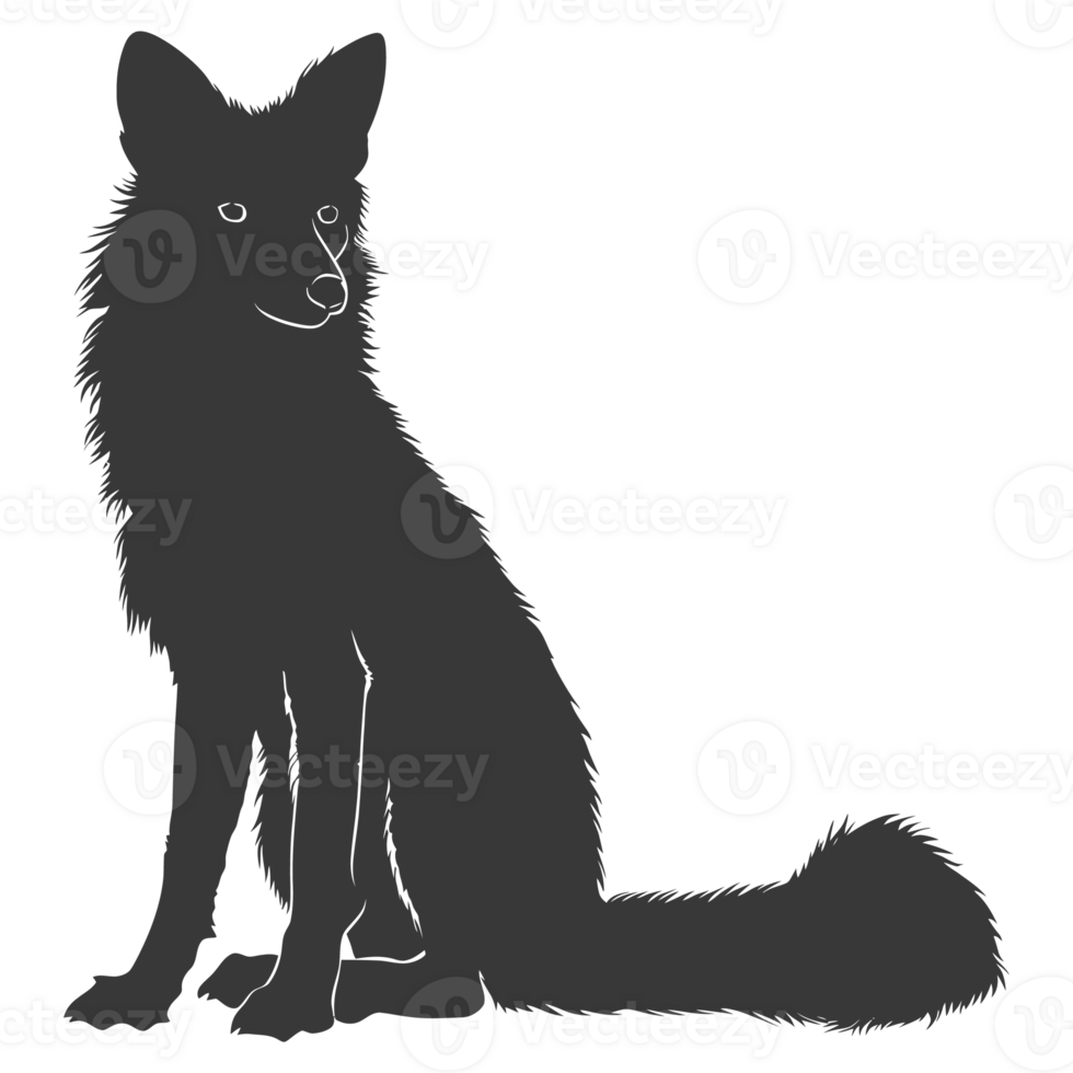 AI generated Silhouette red fox animal black color only full body png
