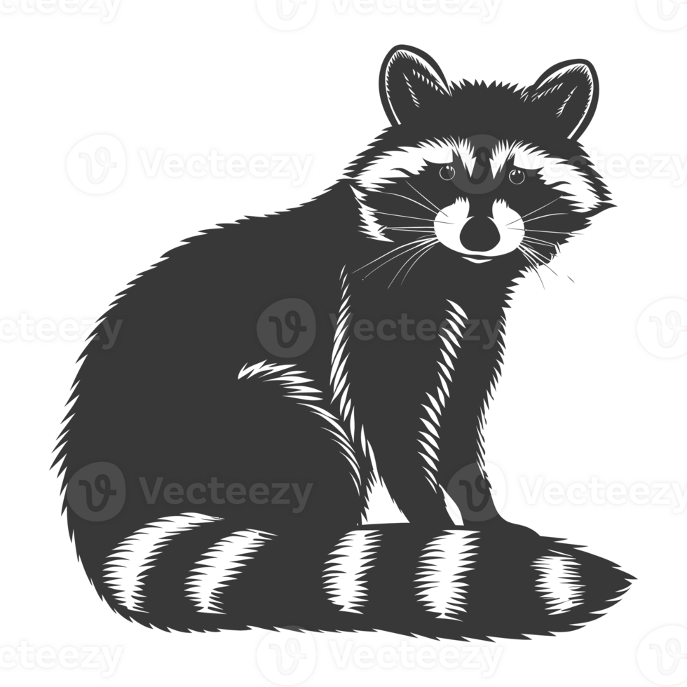 AI generated Silhouette Raccoon Animal black color only full body png