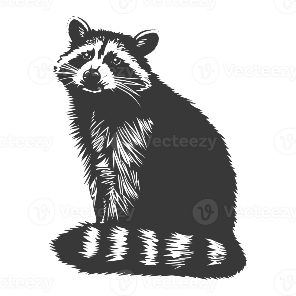 AI generated Silhouette Raccoon Animal black color only full body png