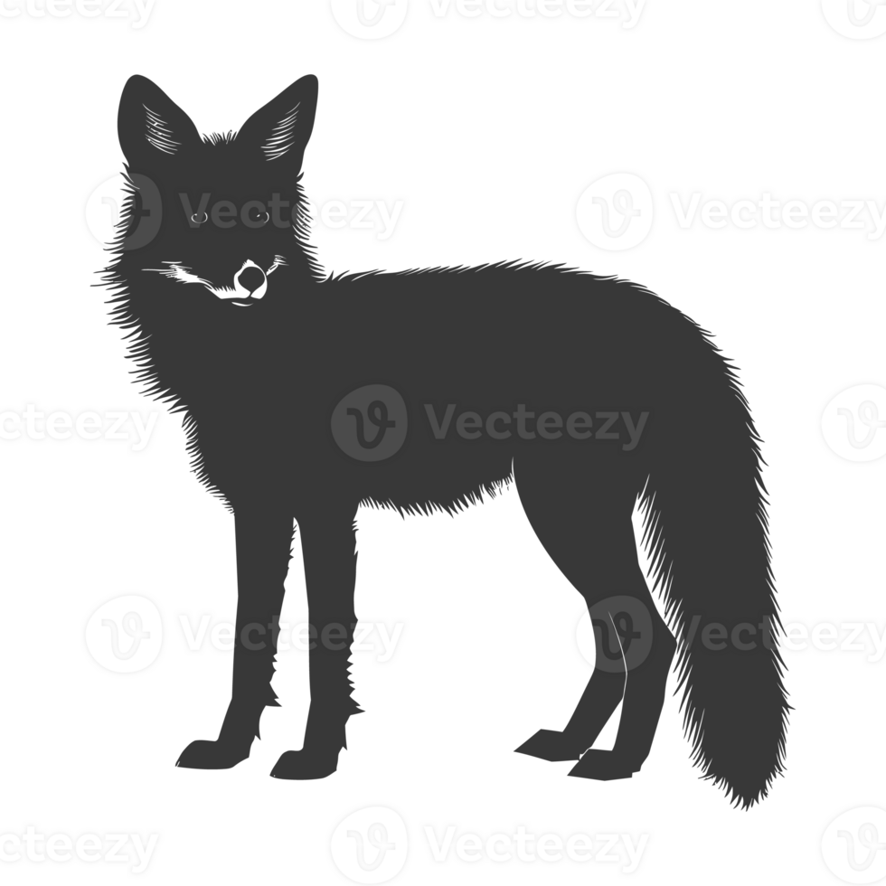 AI generated Silhouette red fox animal black color only full body png