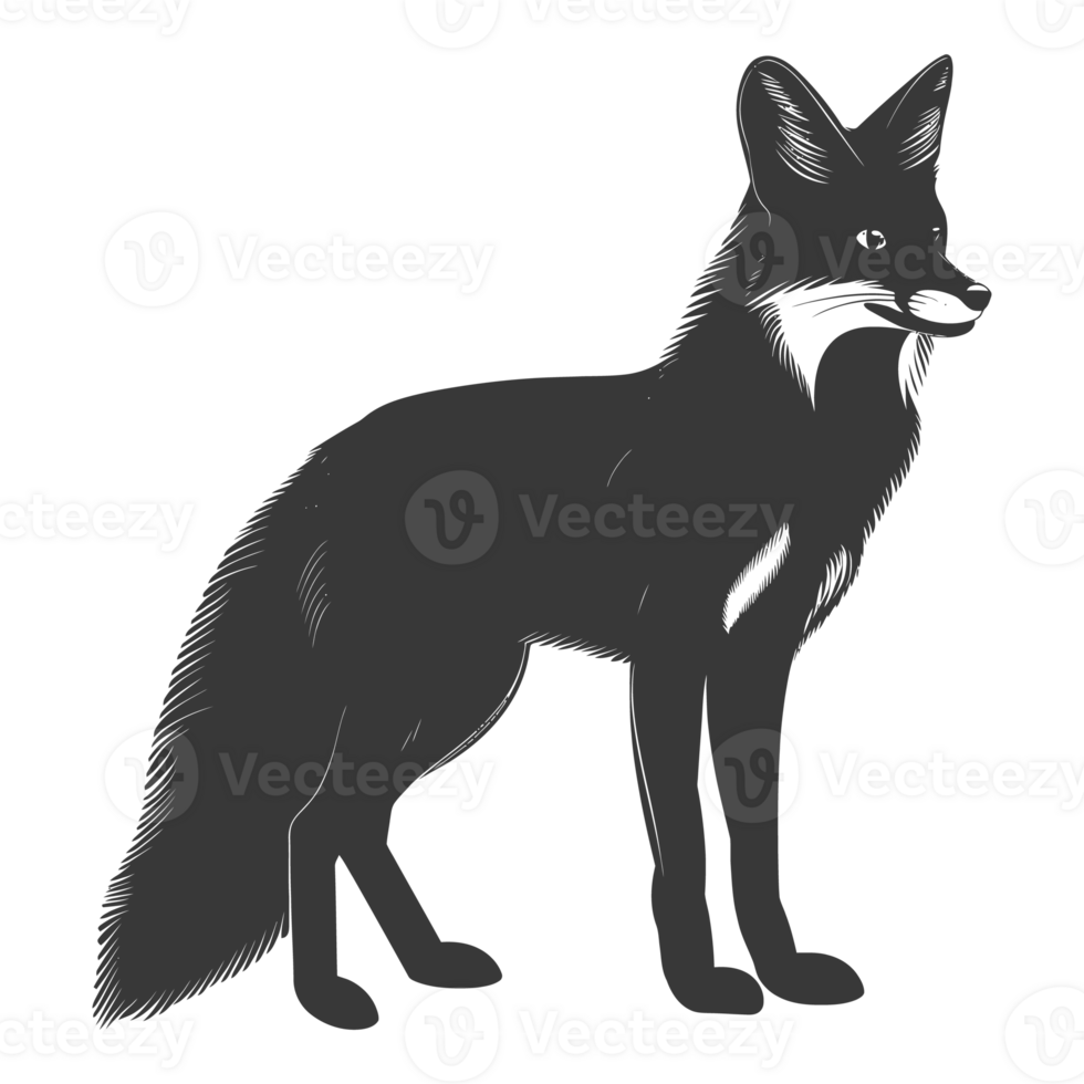 AI generated Silhouette red fox animal black color only full body png