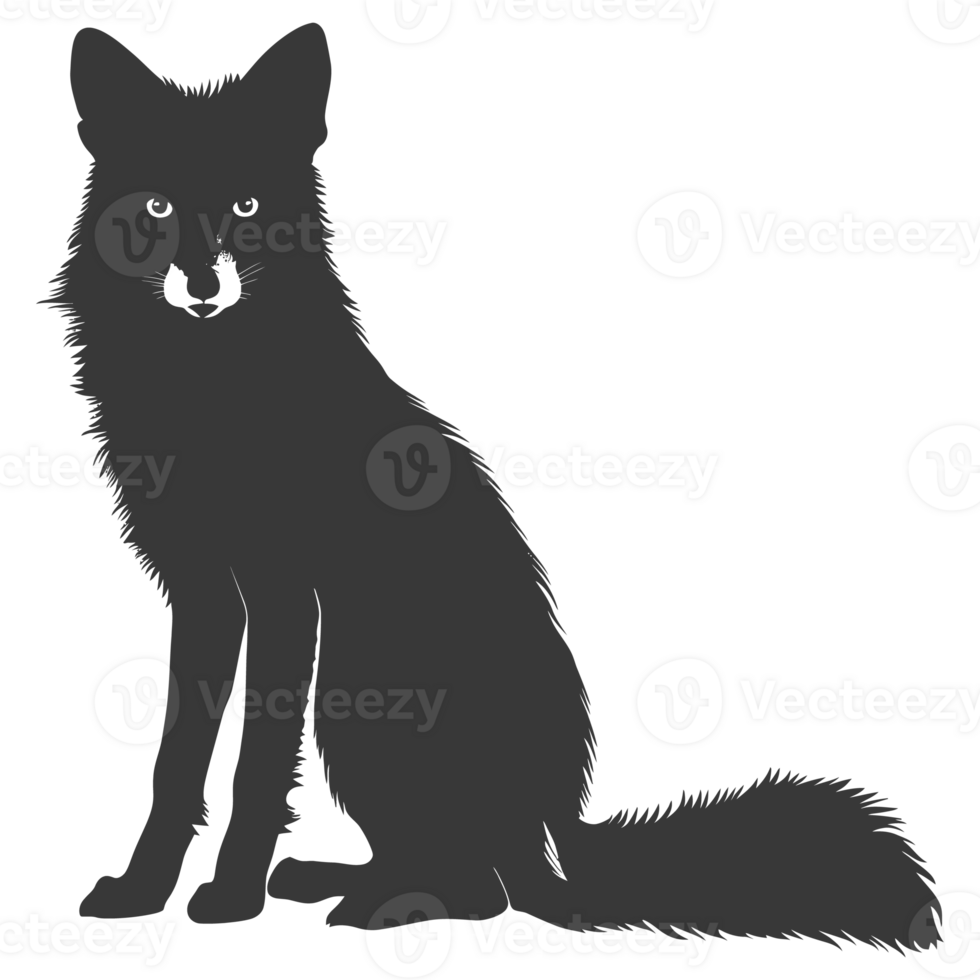 AI generated Silhouette red fox animal black color only full body png