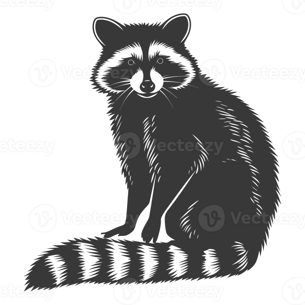 AI generated Silhouette Raccoon Animal black color only full body png