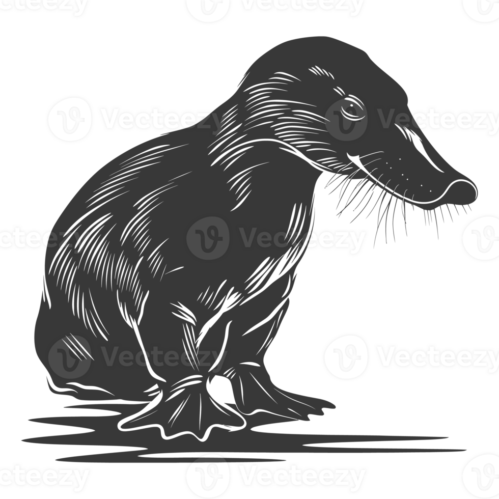 AI generated Silhouette platypus animal black color only full body png