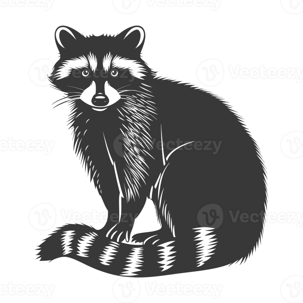 AI generated Silhouette Raccoon Animal black color only full body png