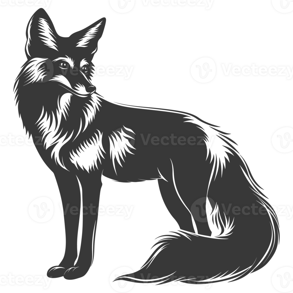 AI generated Silhouette red fox animal black color only full body png