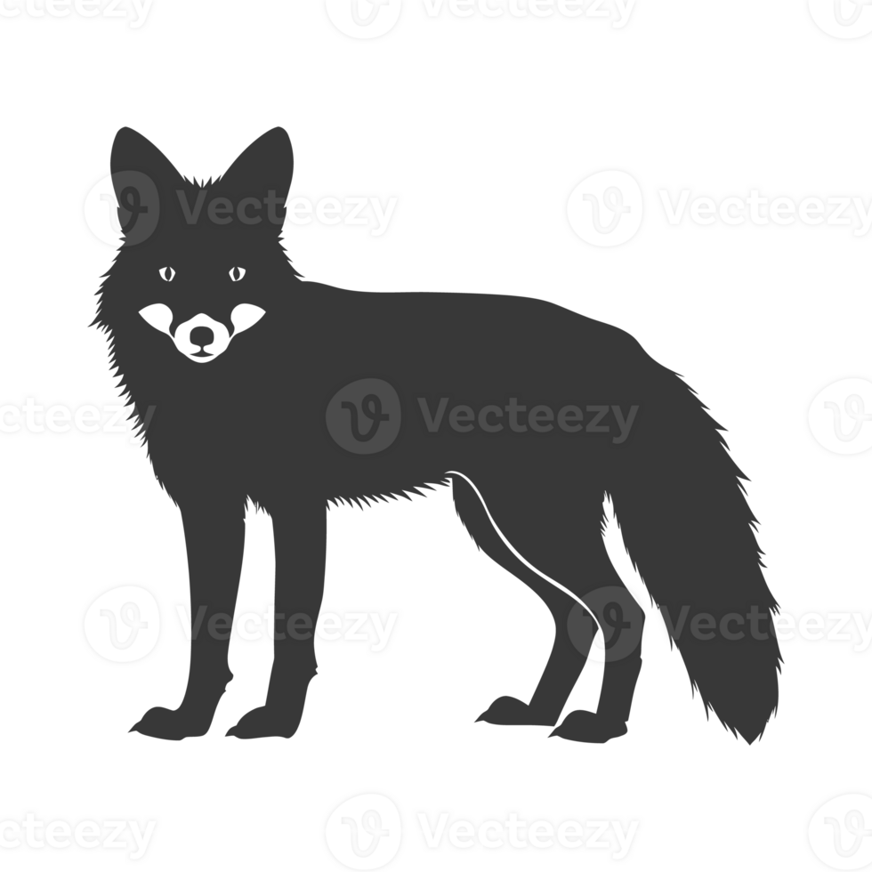 AI generated Silhouette red fox animal black color only full body png