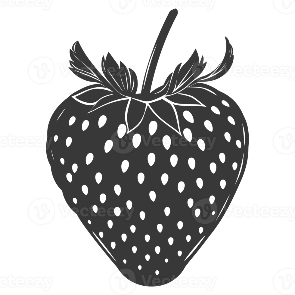 AI generated Silhouette Strawberry Fruit black color only png