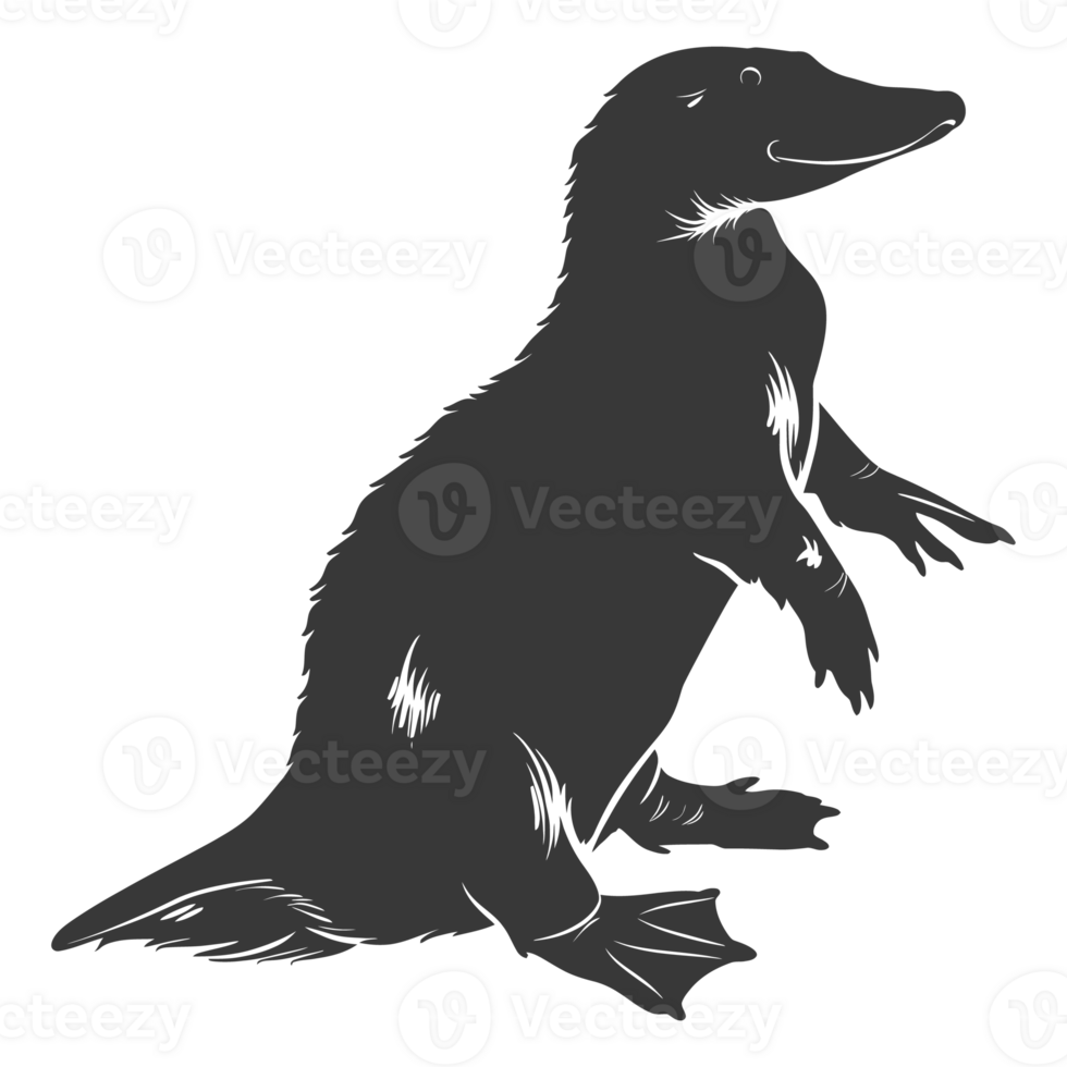 AI generated Silhouette platypus animal black color only full body png