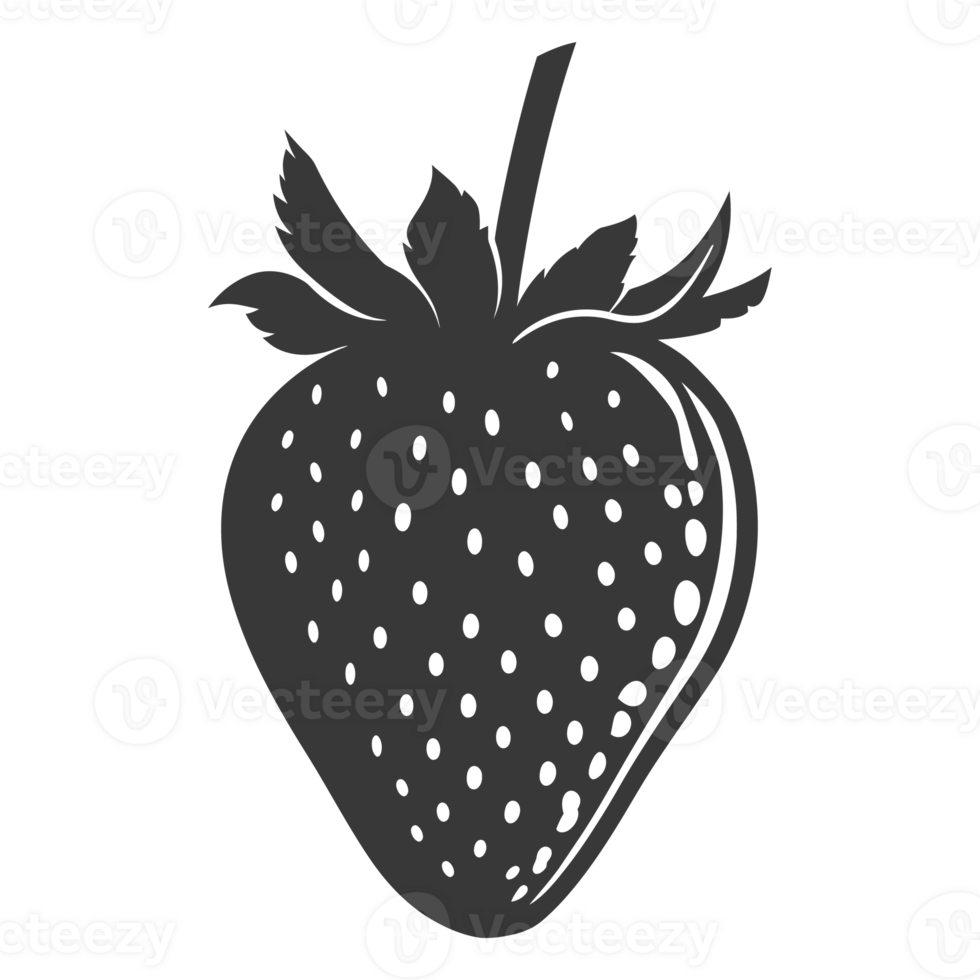 AI generated Silhouette Strawberry Fruit black color only png