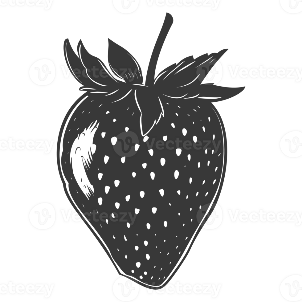 AI generated Silhouette Strawberry Fruit black color only png