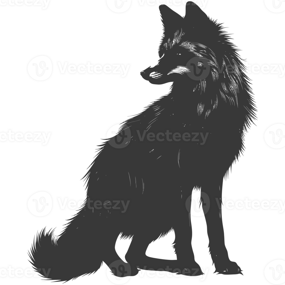 AI generated Silhouette red fox animal black color only full body png