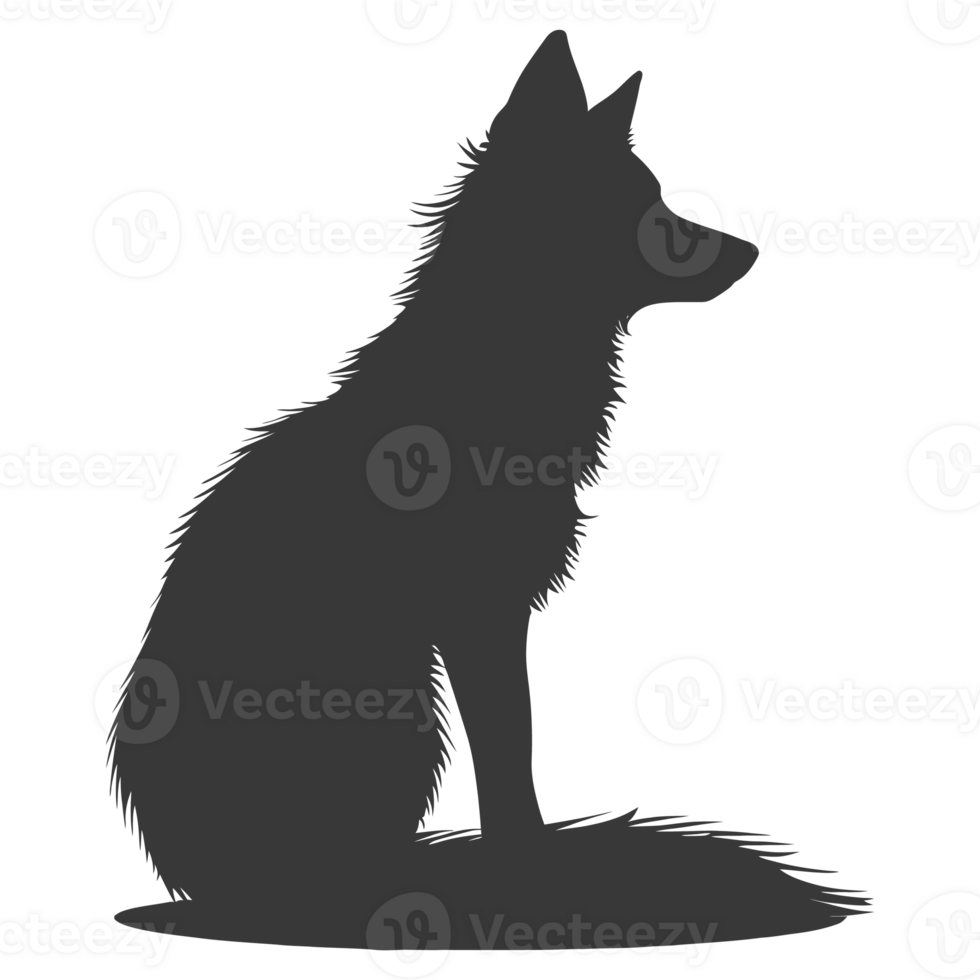AI generated Silhouette red fox animal black color only full body png
