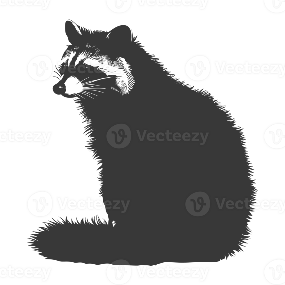 AI generated Silhouette Raccoon Animal black color only full body png