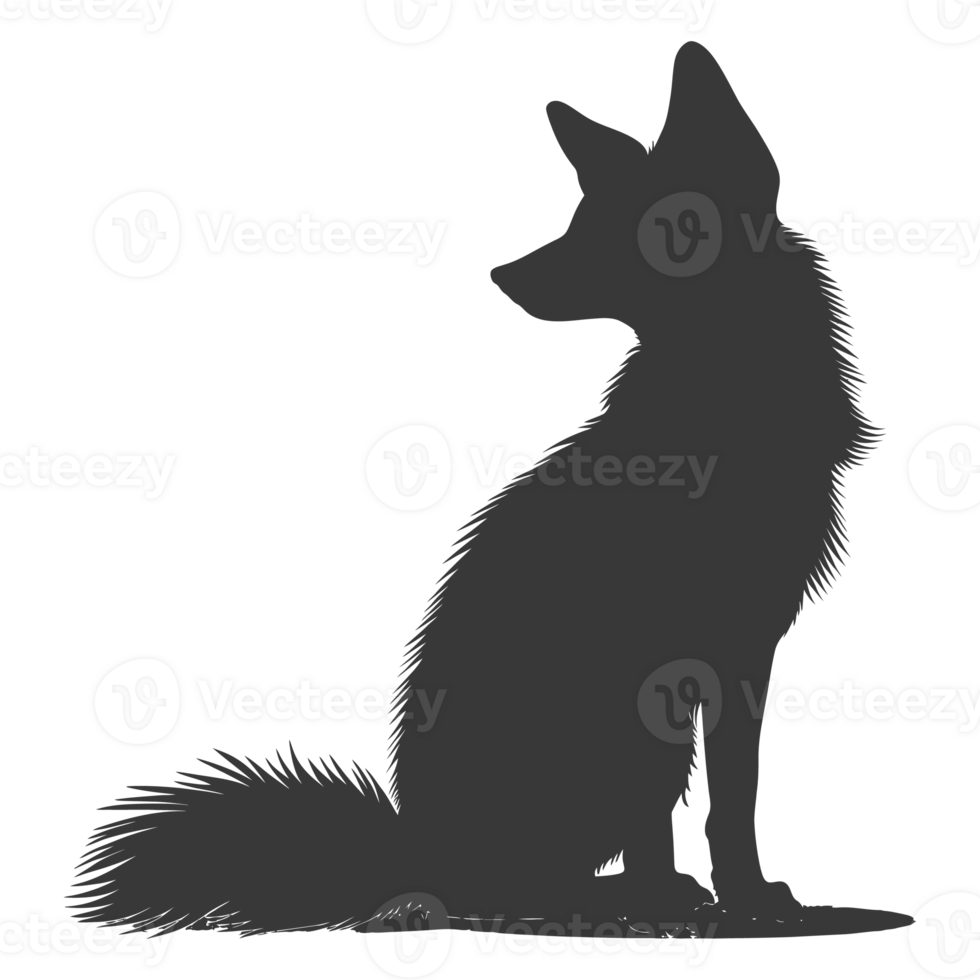 AI generated Silhouette red fox animal black color only full body png