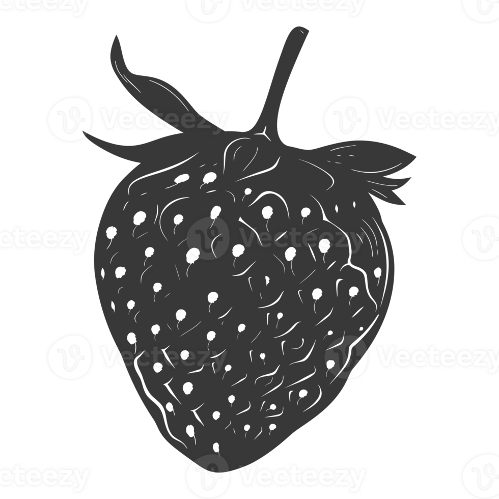 AI generated Silhouette Strawberry Fruit black color only png